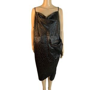 SHEIN CURVE Womens Plus 4X Black Leopard Nightdress Adjustable Straps Side Slits